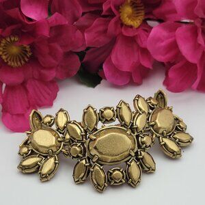 J. Crew Gold Tone Floral Statement Bracelet Brass 7.25 Inch Adustable Size Chain